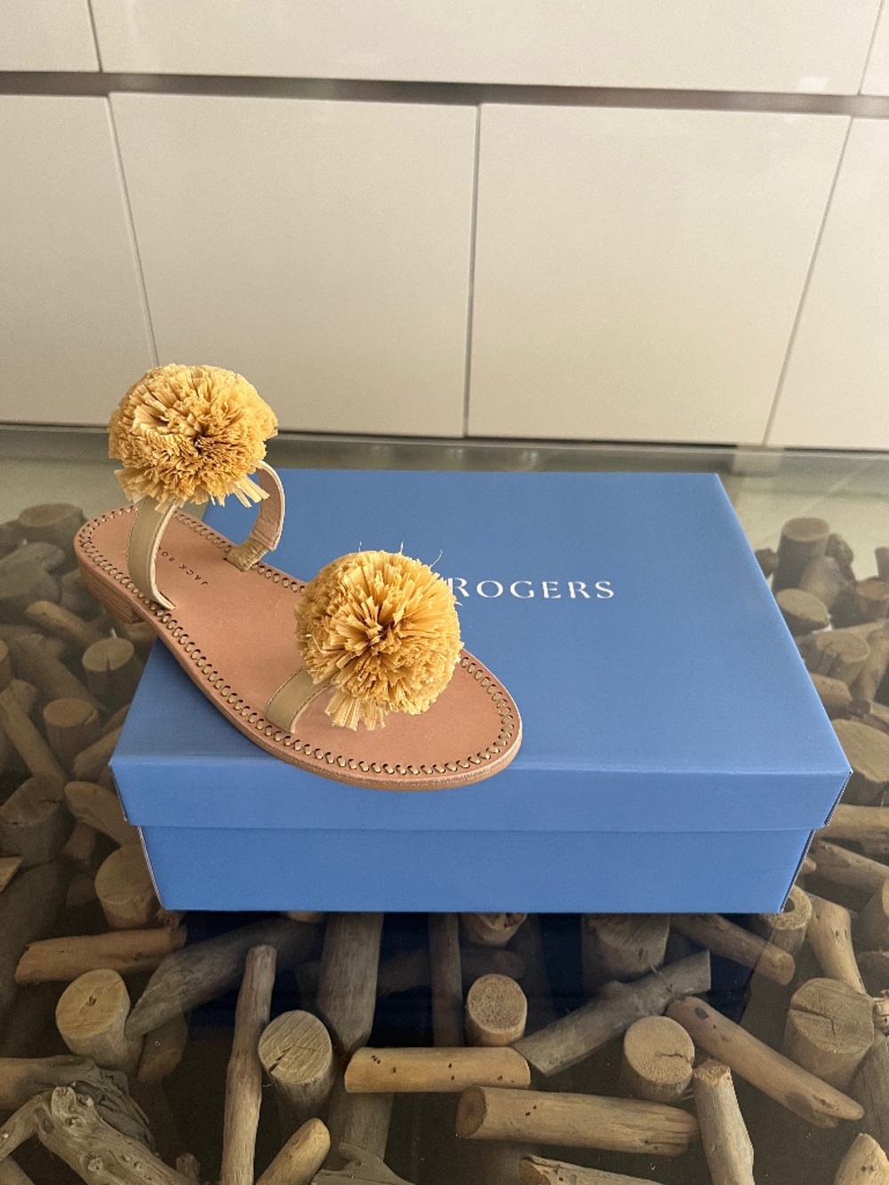 JACK ROGERS Daffodil Natural Raffia & Nappa Leather Sandals